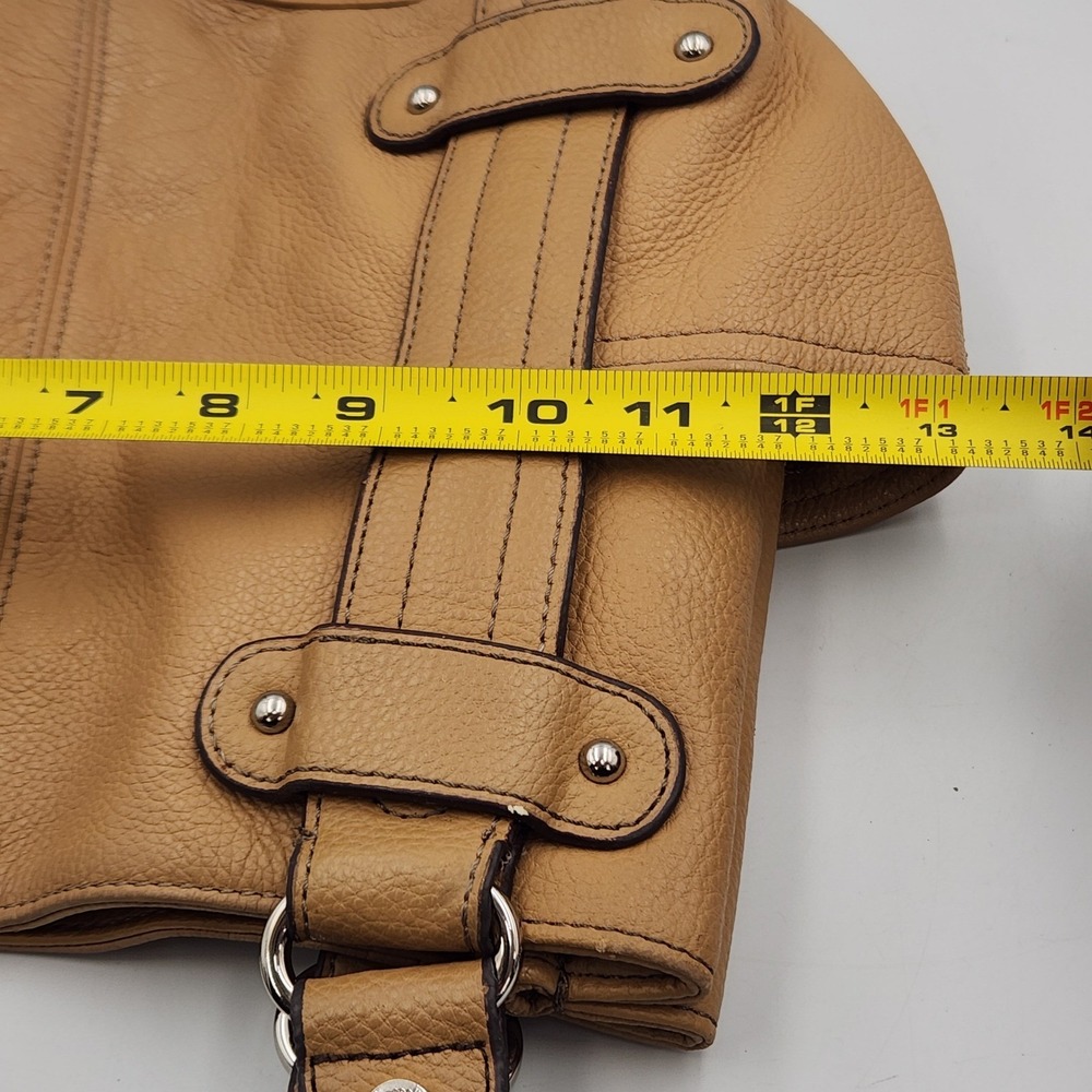 Tignanello Leather Tote Shoulder Bag Tan Brown Multi Pocket Chain Lined - Picture 16 of 16